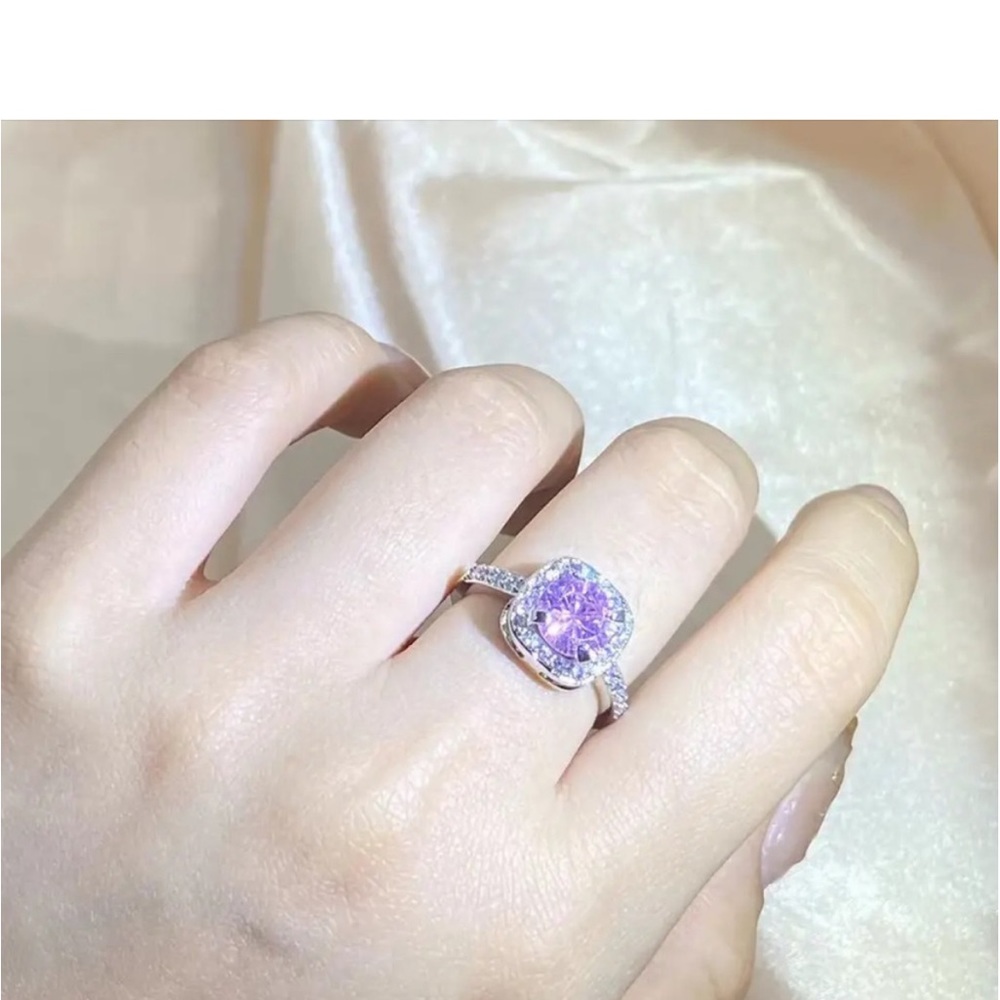 Pink Topaz 925 Sterling Silver Engagement Wedding Ring - Picture 5 of 5